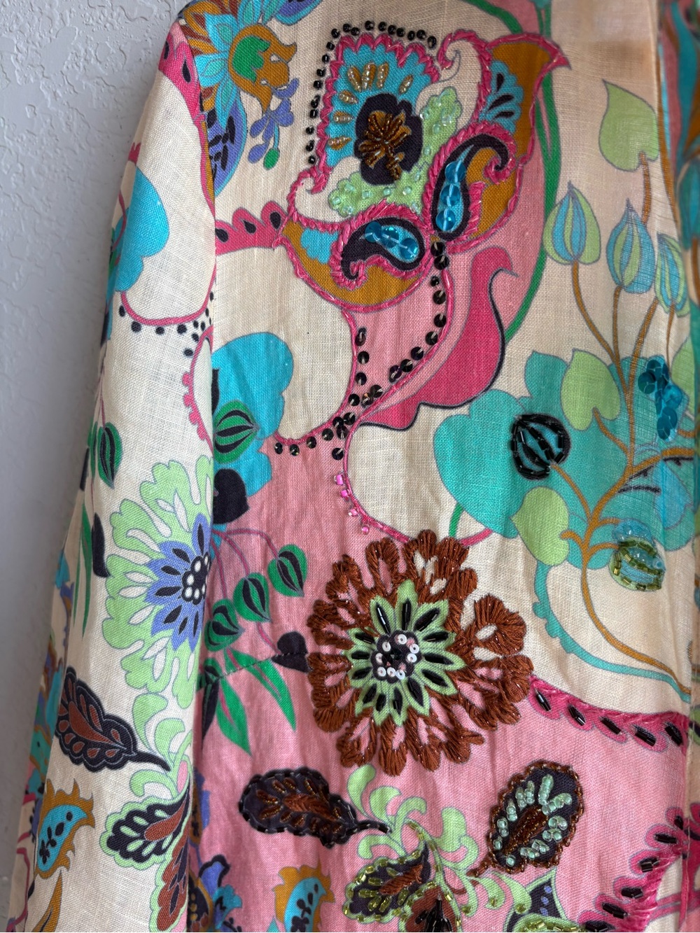 Anjuna Collection Embellished Floral Cotton Maxi Shirt Dress US12 Made in Italy - Picture 10 of 16
